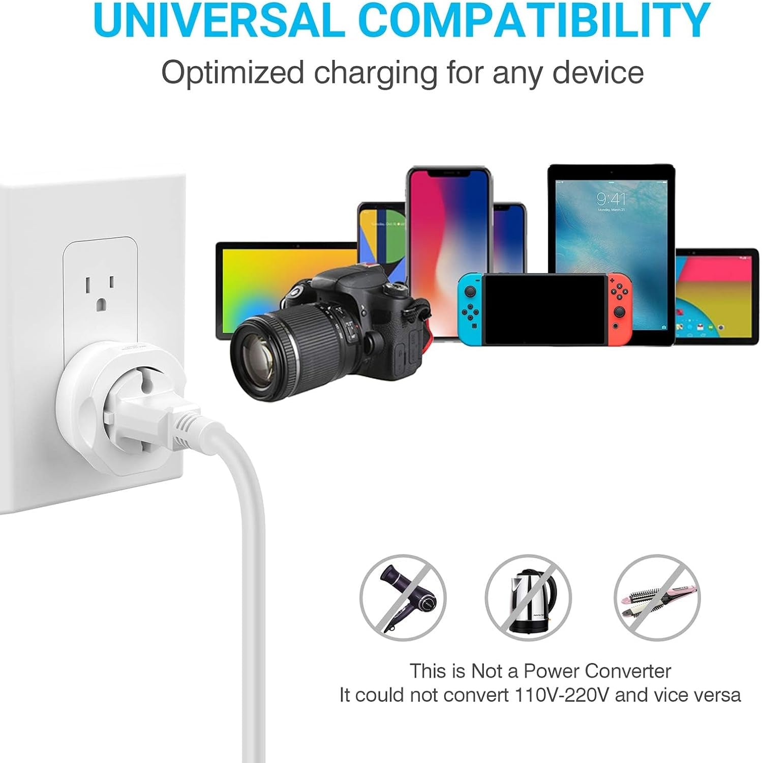 1 Pack European to US Plug Adapter, VINTAR EU to US Adapter, Europe to USA Travel Converter for Most of EU Spain France Type C E F Plugs to America