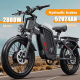Electric Bicycle F7 2000W 52V 24AH Full Suspension Shock Absorption All Terrain Off-Road Hydraulic Disc Brakes Adult Fat Ebikes