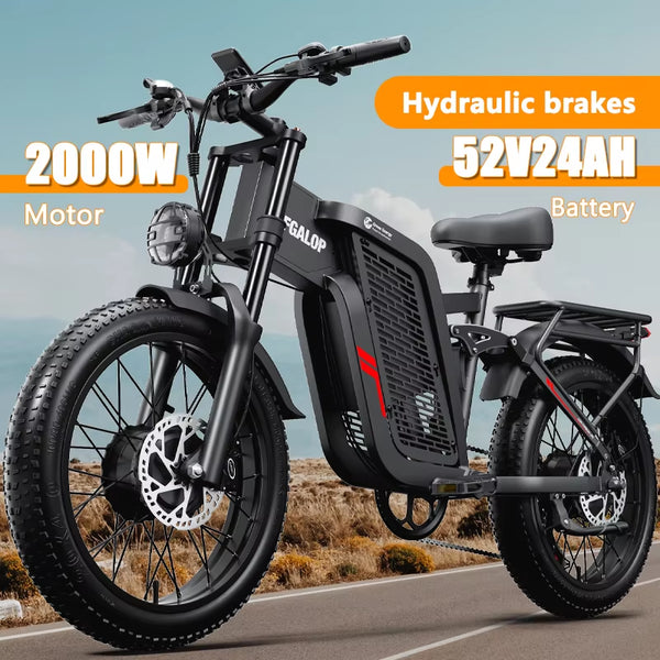 Electric Bicycle F7 2000W 52V 24AH Full Suspension Shock Absorption All Terrain Off-Road Hydraulic Disc Brakes Adult Fat Ebikes