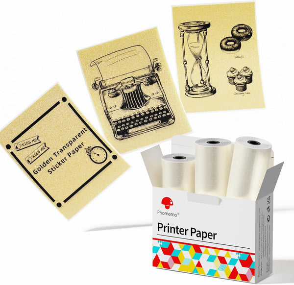 Phomemo Golden Self-Adhesive Thermal Paper, Glossy Printable Sticker Paper Label for Phomemo M02/M02 Pro/M02S/P2S/M03/M04S Mini Sticker Printer, 50Mm X 3.5M, Diameter 28Mm, 3-Rolls