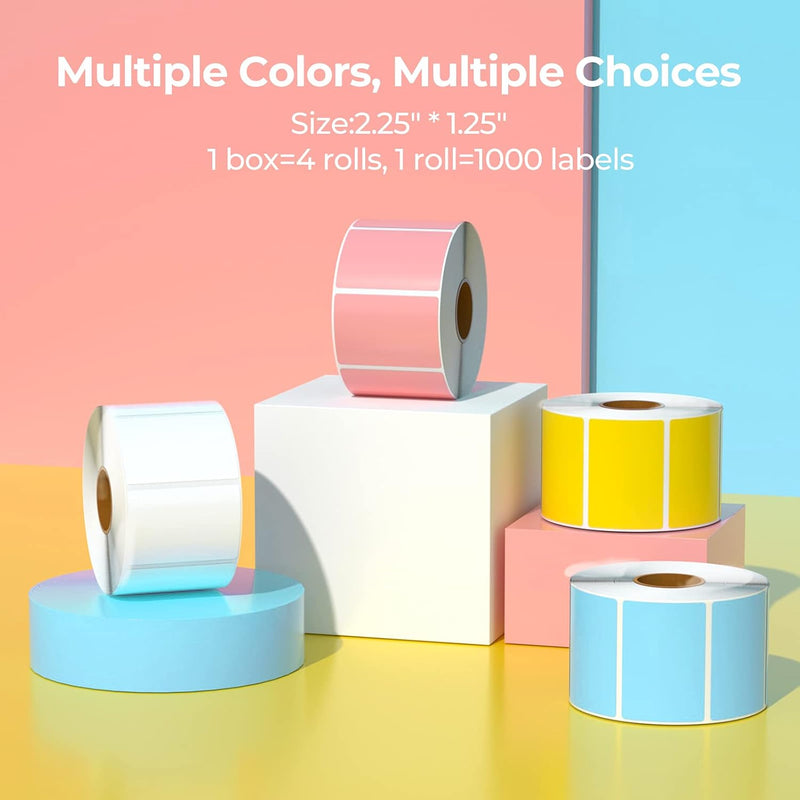 MUNBYN 2.25"X1.25" Thermal Sticker Labels, Color Self-Adhesive Barcode Label for Direct Thermal Printer and Business, Rectangle Address Shipping Mailing Sticker, 4000 Sheets-White, Blue, Pink, Yellow
