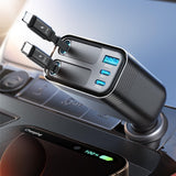 JOYROOM Retractable 5 Port 66W USB C Car Charger - Fast Charging for Iphone 16/15/14 Pro Max, Samsung S24