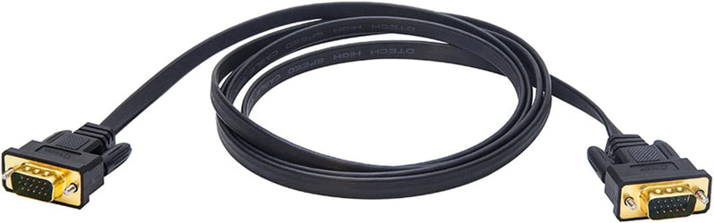 Dtech Thin Computer Monitor VGA Cable 6Ft Standard 15 Pin Connector Male to Male VGA Cord Flat Wire for Desktop (6 Feet, Black)