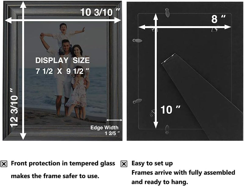 Lavie Home 8X10 Picture Frames (3 Pack, Black) Rustic Photo Frame Set with Tempered Glass for Wall Mount & Table Top Display