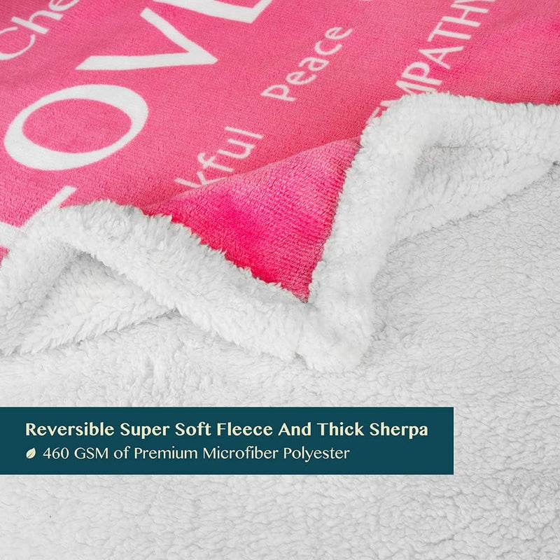 PAVILIA Healing Blanket Sherpa Fleece, Get Well Soon Gift, Soft Hug Compassion Throw Blanket for Women Men, Comfort Caring Inspirational Patient Gift, Positive Thoughts Prayer Love Throw, 50X60 Pink