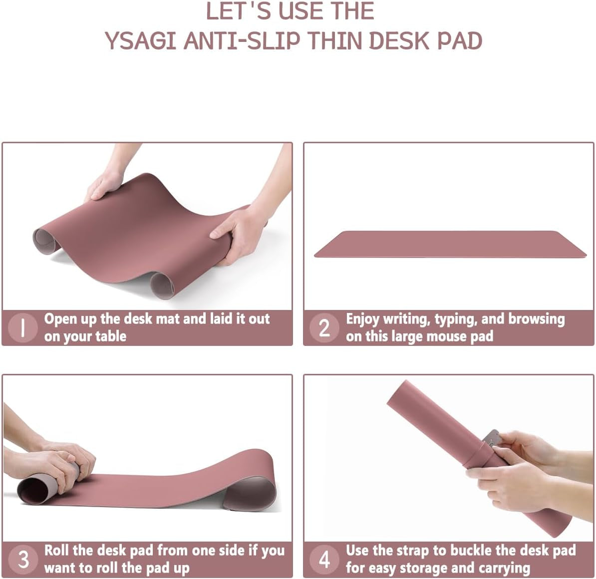 Ysagi Non-Slip Leather Desk Pad L Size, Waterproof Laptop Computer Desk Keyboard Mat, Table Protector Blotter Mat, Large Mouse Pad for Office/Work/Home/Decor(Dark Pink, 35.4" X 17")