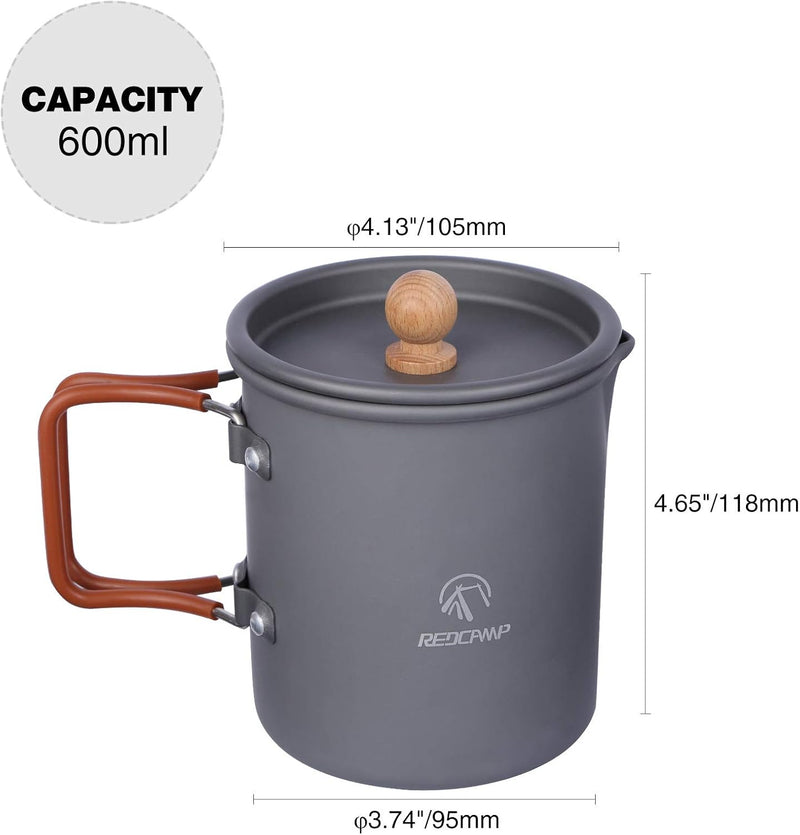 REDCAMP 600Ml Aluminium Camping Coffee Pot with Cup, Lightweight Camping Cup Coffee Mug for Outdoor Cooking Backpacking Hiking