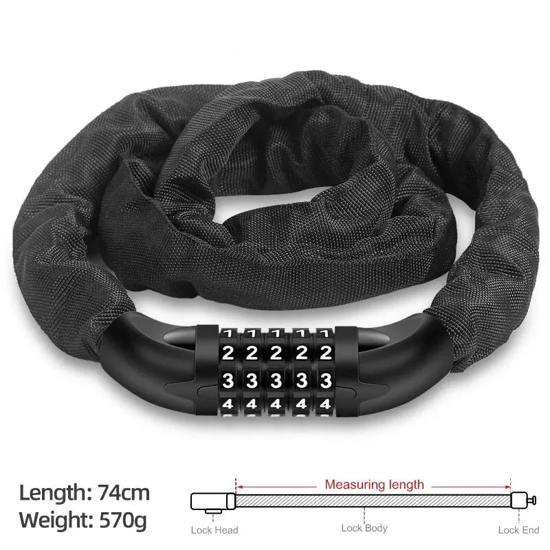 Xunting 74Cm Bicycle Lock Mountain MTB Road Bike Safety Anti-Theft Chain Lock Cycling Bicycle Accessories Bike Lock