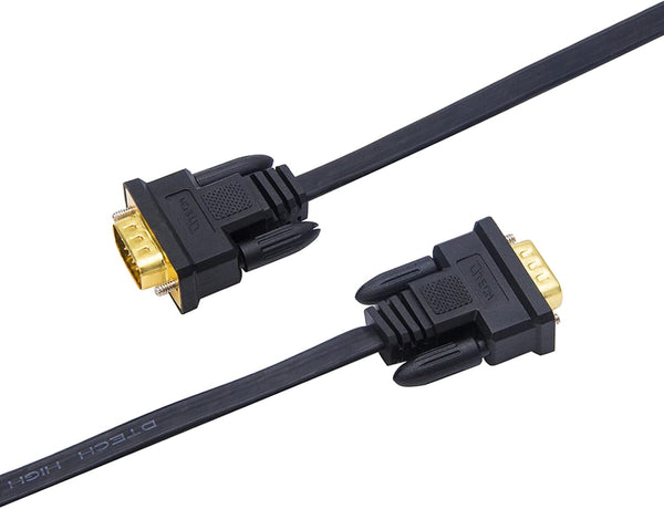 Dtech Thin Computer Monitor VGA Cable 6Ft Standard 15 Pin Connector Male to Male VGA Cord Flat Wire for Desktop (6 Feet, Black)