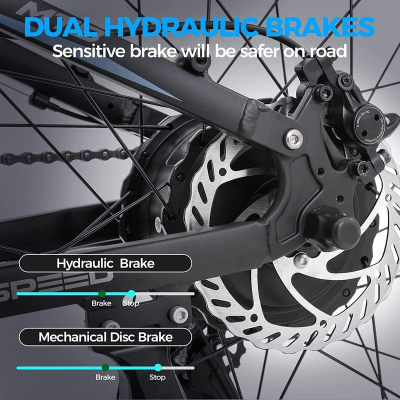 Eahora AM200 750W Electric Bikes for Adult 48V 14AH Fat Tire Electric Mountain Bike with Full Suspension, Hydraulic Brakes, Color Display, Shimano 9 Speed Gears, Cruise Control