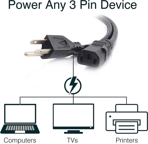 C2G 3FT Replacement AC Power Cord - Power Cable for Electronics, TV, Computer, Printer, Radio, Monitor, Samsung, Dell, Vizio, LG, Asus, Laptop and More (03129)
