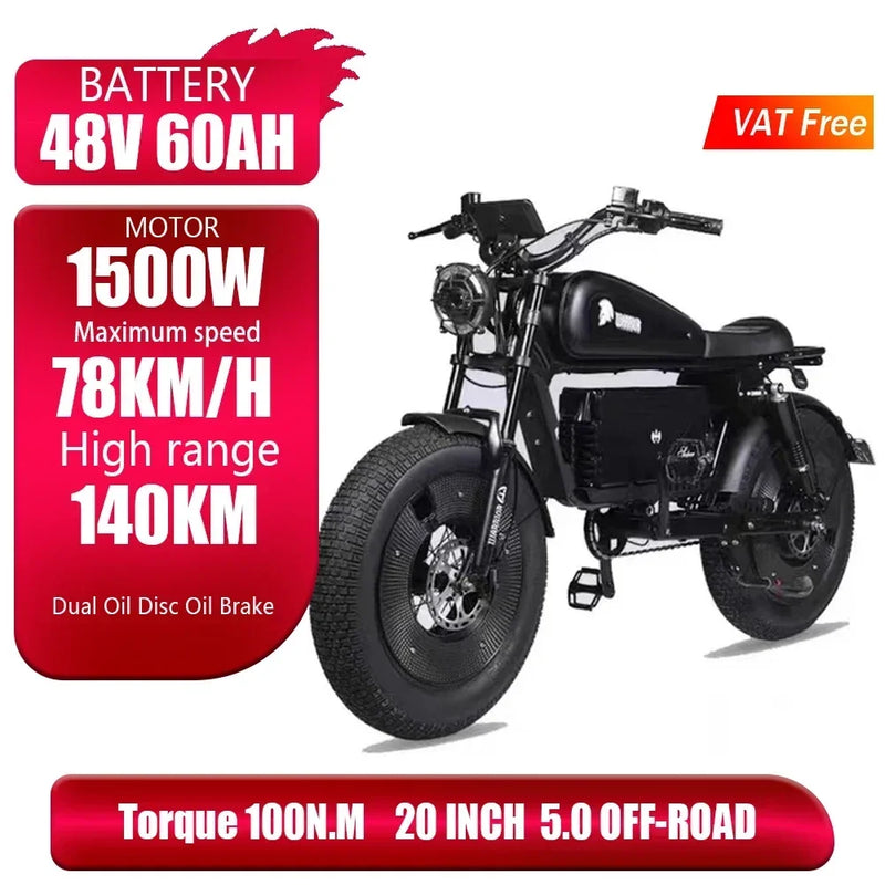 Hydraulic Brake1500W Motorbikes 60AH Ebike Adult Road Electric Bicycle 20 Inch Off-Road Fat Tyre Electric Bike Tandem  Ebikes