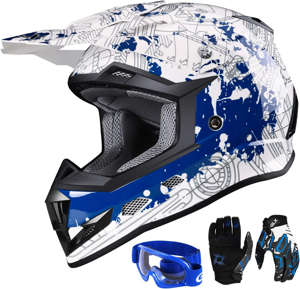 GLX GX623 Youth Atv/Dirt Bike Helmet Combo - Modern, Medium - DOT