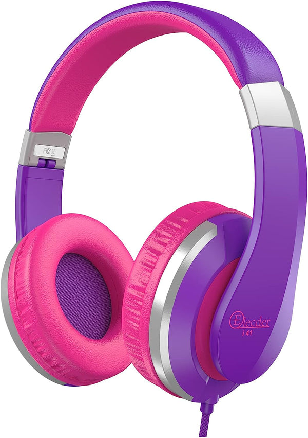 Elecder I41 Kids Headphones, Headphones for Kids Children Girls Boys Teens Foldable Adjustable on Ear Headphones with 3.5Mm Jack for Smartphones Computer MP3/4 Kindle School Travel Tablet (Purple/Red)