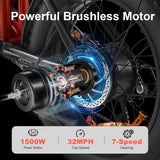 Electric Bike for Adults, 1500W Motor, 48V 18Ah Removable Battery, 20" Fat Tire Ebike, 7-Speed Transmission, up to 32MPH and 68+ Miles Range, All-Terrain E-Bike