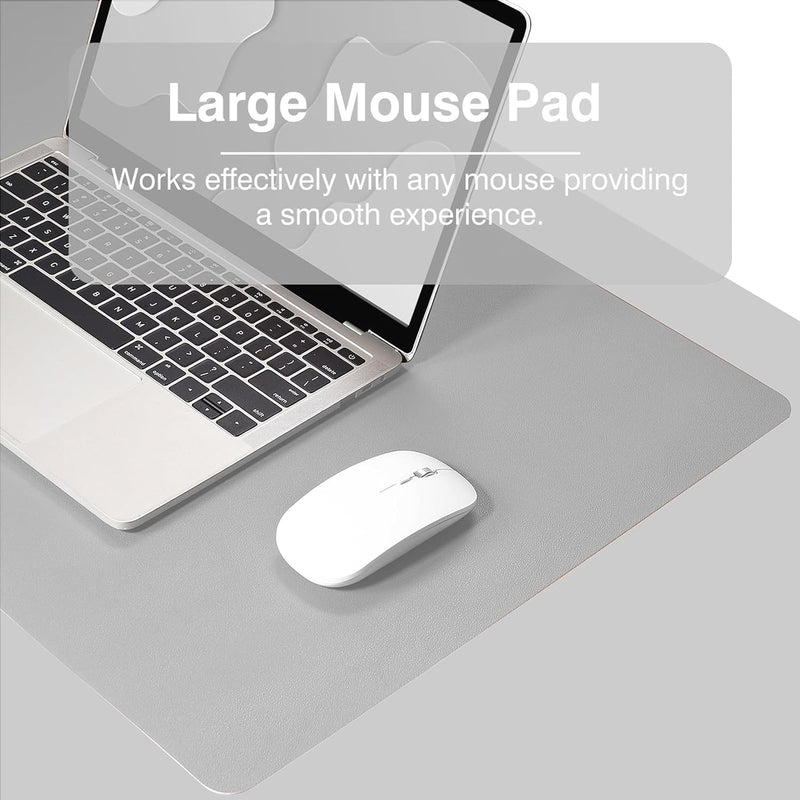 TOWWI Dual Sided Desk Pad, Large Desk Mat, Waterproof Desk Blotter Protector Mouse Pad, Leather Desk Pad Large for Keyboard and Mouse (36" X 17", Gray/Sliver)