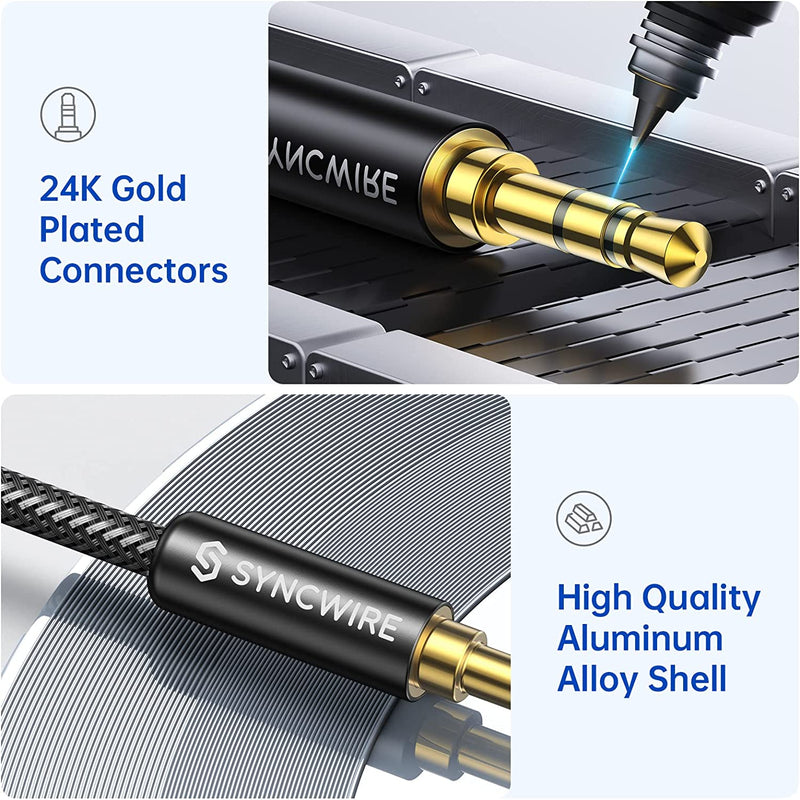 SYNCWIRE 3.5Mm Aux Cable (9.8Ft/3M) Hi-Fi Sound Nylon Braided Auxiliary Audio Cable Adapter Male to Male AUX Cord for Headphones, Car, Home Stereos, Speaker, Iphone, Ipad, Ipod, Echo & More Black