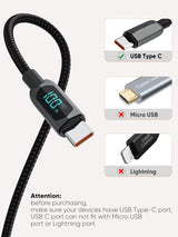 Cablecreation 3.3FT USB C to USB C Cable 2-Pack PD 100W with LED Display, Durable USB C Cable Braided with Display for Ipad Air, Pro, Macbook Pro, Galaxy S23 Pixel Steam Deck PS5 1M Black