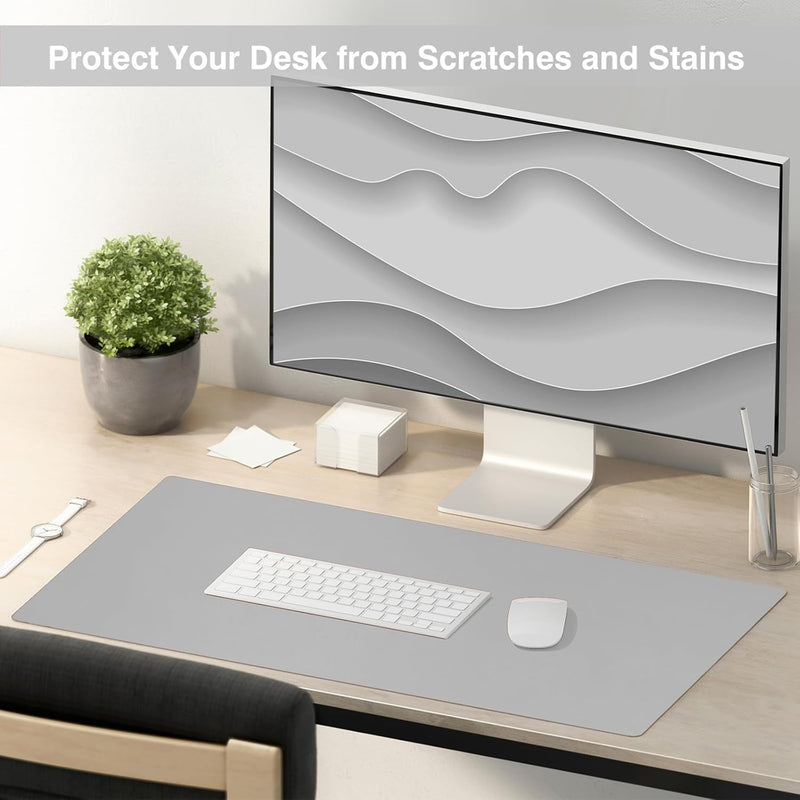TOWWI Dual Sided Desk Pad, Large Desk Mat, Waterproof Desk Blotter Protector Mouse Pad, Leather Desk Pad Large for Keyboard and Mouse (36" X 17", Gray/Sliver)