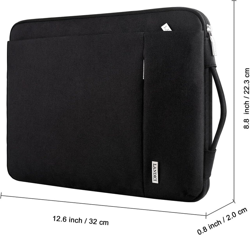LANDICI 360° Protective Laptop Sleeve 11.6 Inch for Surface Pro 7 8 9/Laptop Go 2 3, Macbook Air 11, Small Computer Bag Carrying Case for 11-12 Inch Chromebook, Slim, Shockproof, Waterproof, Black