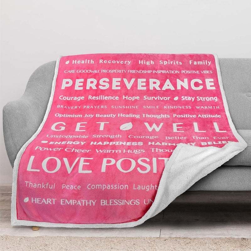 PAVILIA Healing Blanket Sherpa Fleece, Get Well Soon Gift, Soft Hug Compassion Throw Blanket for Women Men, Comfort Caring Inspirational Patient Gift, Positive Thoughts Prayer Love Throw, 50X60 Pink