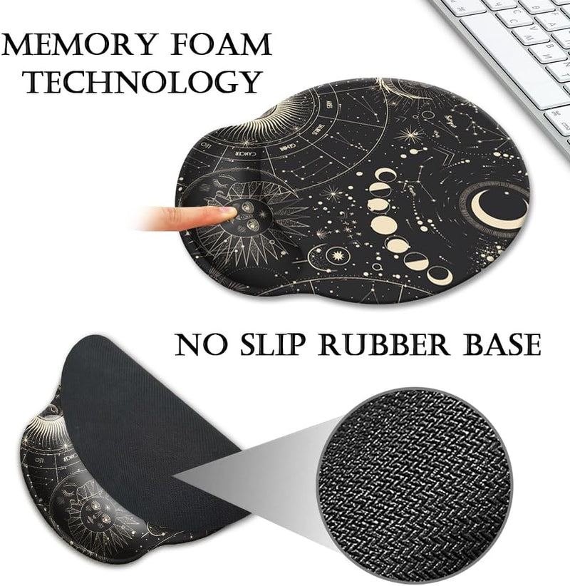 HOPONY Ergonomic Wrist Support Gel Mouse Pad, Wrist Rest Comfortable Computer Mouse Pad for Laptop, Pain Relief, Non-Slip Rubber Base,Moon Phase