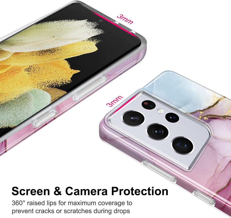 JIAXIUFEN Galaxy S21 Ultra Case Gold Electroplated Glitter Marble Slim Shockproof TPU Soft Rubber Silicone Cover Phone Case for Samsung Galaxy S21 Ultra 5G 6.8 Inch 2021 Purple Blue
