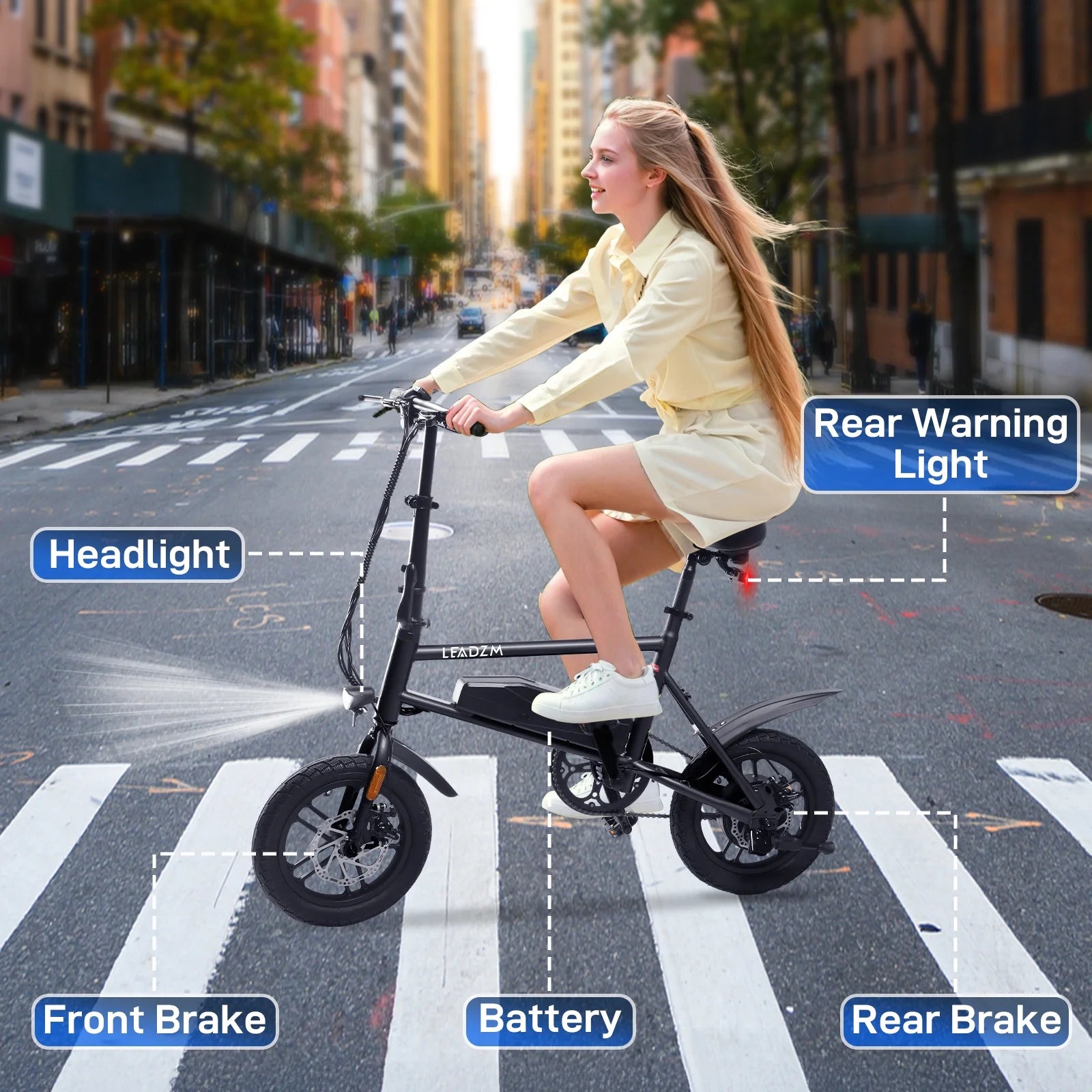 14" Folding Electric Bike for Adults Teens, 500W 36/7.8 AH, Pedal-Assist, Commuter Cruiser City E Bike