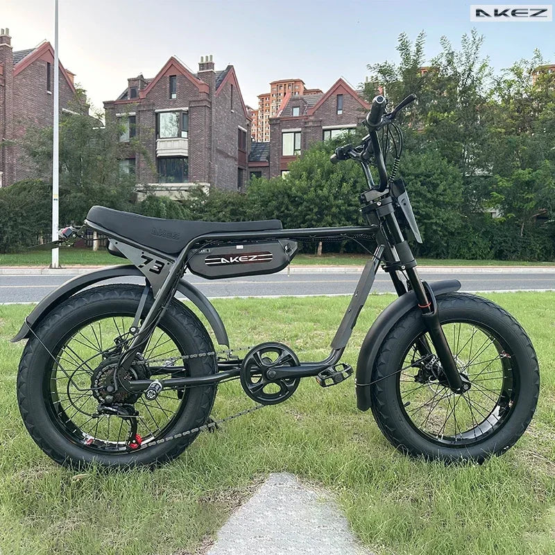 Akez-Electric Motorcycle Bike with 2 Seats 20*4.0 Fat Tire Off-Road Ebikes 1500W 48V 18AH 20 in 2023 Electric Bicycle New Fatbik