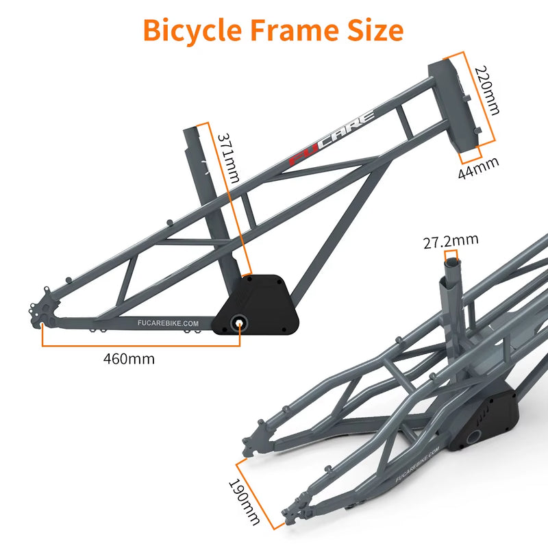 Hot Sale Ready to Ship Fucare 400Lbs Load 20 Inch Aluminum Alloy Dual Battery Electric Bicycle Frame with 190Mm Bike Dropout