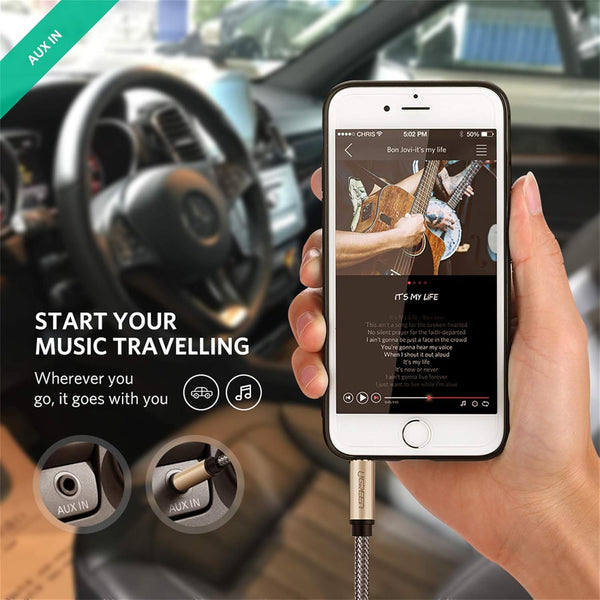 Ugreen 3.5Mm Male to Male Auxiliary Aux Stereo Professional Hifi Cable with Silver-Plating Copper Core, Gold Plated, Nylon Braid, Tangle-Free for for Audiophile/Musical Lovers Silver, 1M 3Ft