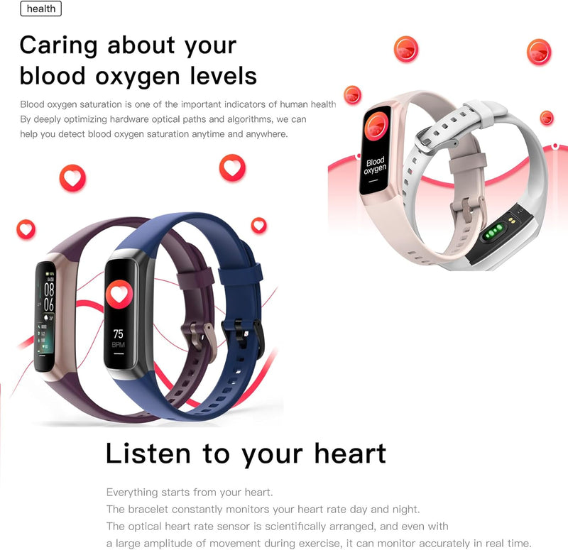 Health and Fitness Tracker for Men and Women, AMOLED Display, Compatible with Android & iOS, Features Blood Pressure Monitoring, Calorie Tracking, Alarm, Stopwatch, and IP68 Waterproof Rating