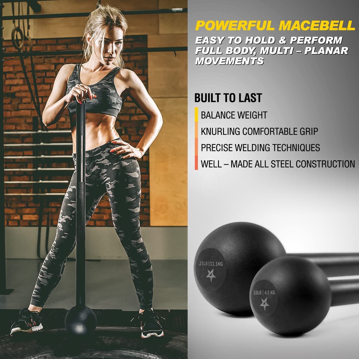 Yes4All Steel Mace Bell for Strength Training - Support Full Body, Muscles, Shoulder, Grips & Forearms Workouts to Rehabilitation, Stretching 5, 7, 10, 15, 20, 25, 30Lb for Woman & Man