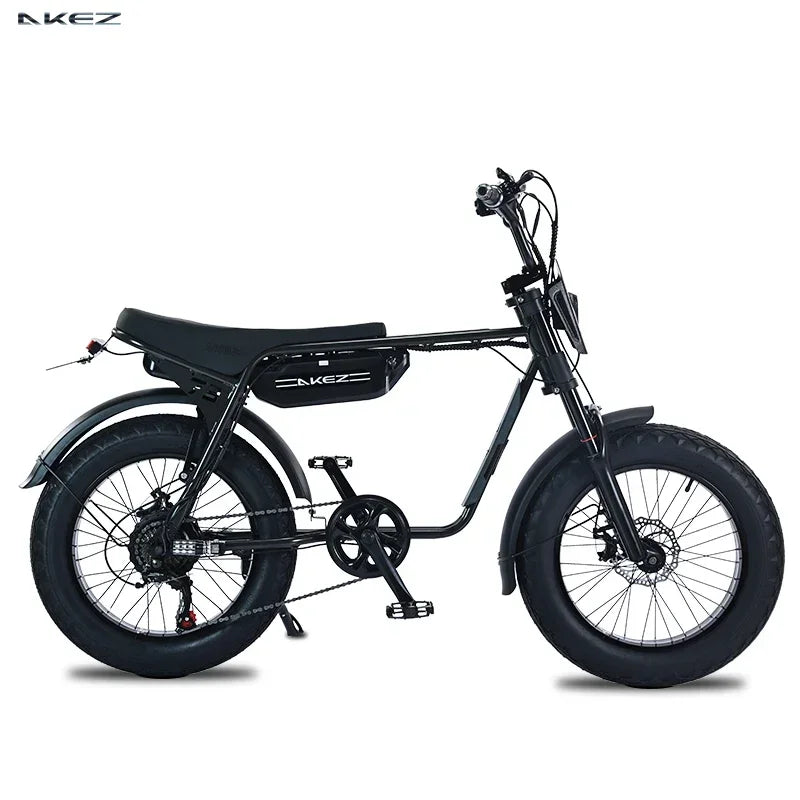 Akez-Electric Motorcycle Bike with 2 Seats 20*4.0 Fat Tire Off-Road Ebikes 1500W 48V 18AH 20 in 2023 Electric Bicycle New Fatbik