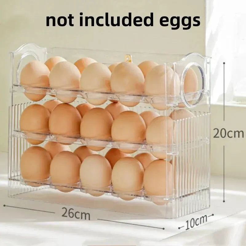 Kitchen Large Capacity Egg Fridge Storage Box - Portable Multi-Layer Egg Tray Organizer, Convenient Opening/Closing Egg Holder