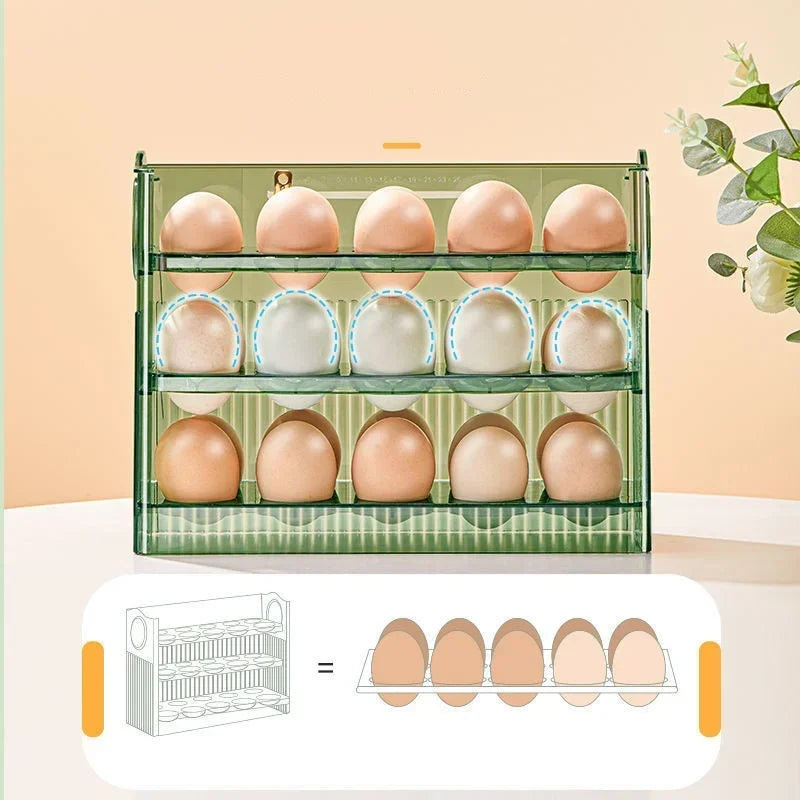 Kitchen Large Capacity Egg Fridge Storage Box - Portable Multi-Layer Egg Tray Organizer, Convenient Opening/Closing Egg Holder
