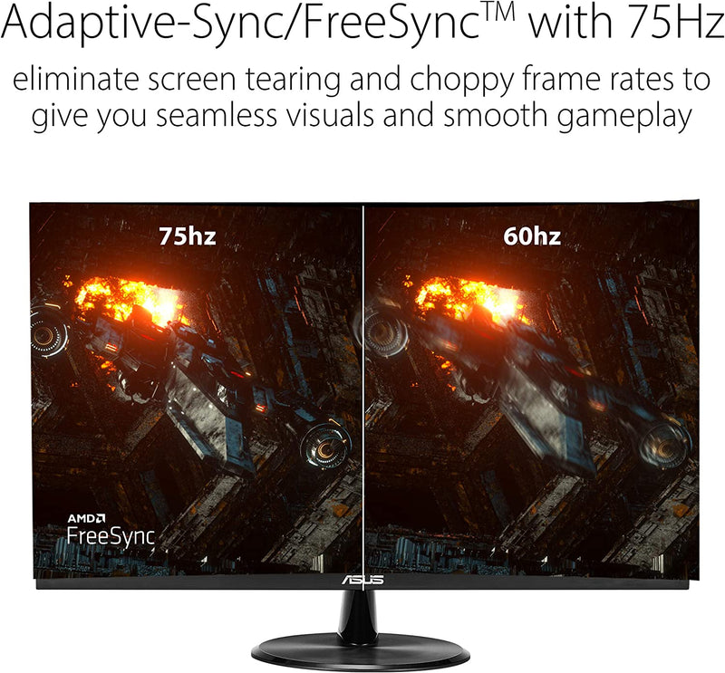 ASUS VP279HE 27” Monitor, 1080P Full HD, 75Hz, IPS, Adaptive-Sync/Freesync, Eye Care, HDMI VGA, Frameless, Low Blue Light, Flicker Free, VESA Wall Mountable