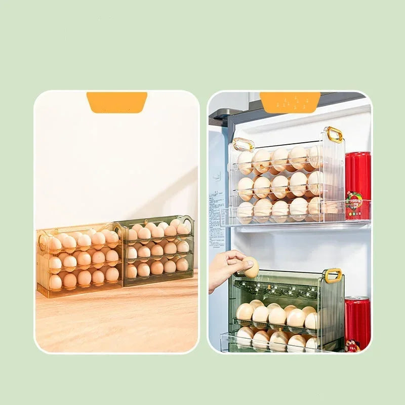Kitchen Large Capacity Egg Fridge Storage Box - Portable Multi-Layer Egg Tray Organizer, Convenient Opening/Closing Egg Holder