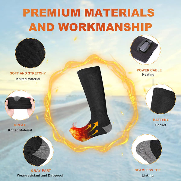 Flyhare Heated Socks,Electric Heated Socks,4000Mah Foot Warmer Heated Socks,3 Level Settings Heated Socks,Rechargeable Heating Cotton Socks,Foot Warm Socks