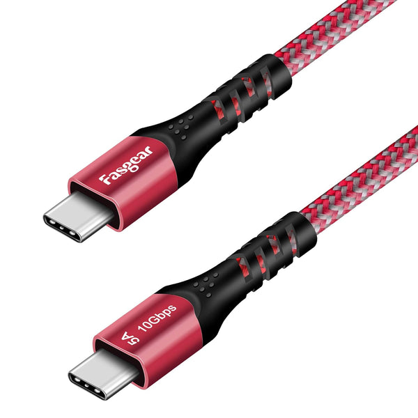 Fasgear USB C to USB C Cable 1.6Ft, 100W Fast Charge, 10Gbps USB 3.1 Gen 2 Type C Cord 5A Power Delivery with E-Marker Chip Compatible for Macbook, Matembook,I-Pad Air,Galaxy S21,Ssd,Pixel 5/4/Xl,Red