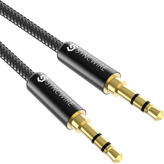 SYNCWIRE 3.5Mm Aux Cable (9.8Ft/3M) Hi-Fi Sound Nylon Braided Auxiliary Audio Cable Adapter Male to Male AUX Cord for Headphones, Car, Home Stereos, Speaker, Iphone, Ipad, Ipod, Echo & More Black