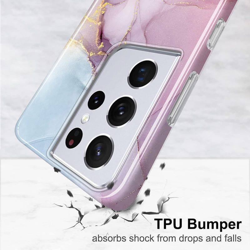 JIAXIUFEN Galaxy S21 Ultra Case Gold Electroplated Glitter Marble Slim Shockproof TPU Soft Rubber Silicone Cover Phone Case for Samsung Galaxy S21 Ultra 5G 6.8 Inch 2021 Purple Blue