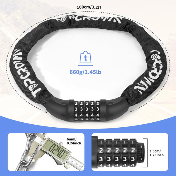 Bike Lock 3.2 Ft Long High Security Heavy Duty anti Theft Bike Chain Lock, 5 Dig