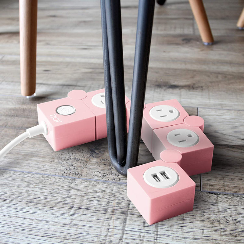 Ijoy Flexible Power Strip - 3 AC Outlets and 2 USB Charging Ports with Pink Extension Cord, Power Strips with Surge Protection, Decorative Surge Protector Outlet Extender for Home, Office, and More
