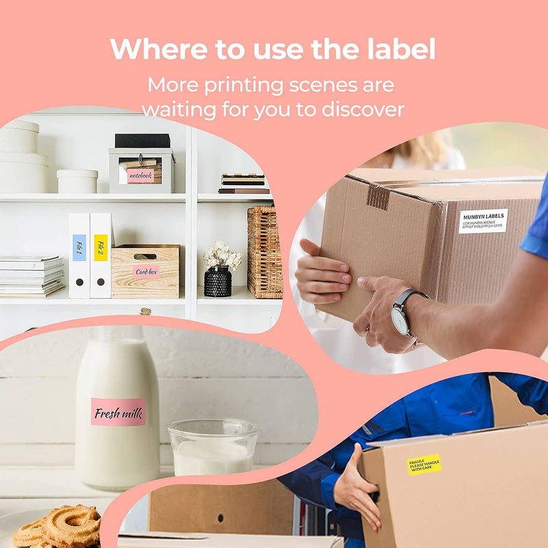 MUNBYN 2.25"X1.25" Thermal Sticker Labels, Color Self-Adhesive Barcode Label for Direct Thermal Printer and Business, Rectangle Address Shipping Mailing Sticker, 4000 Sheets-White, Blue, Pink, Yellow