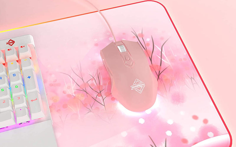 FIRSTBLOOD ONLY GAME. AJ52 Watcher RGB Gaming Mouse, Programmable 7 Buttons, Ergonomic LED Backlit USB Gamer Mice Computer Laptop PC, for Windows Mac OS Linux, Pink
