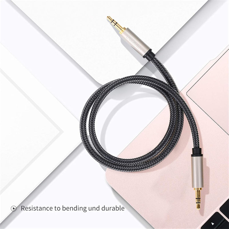 Ugreen 3.5Mm Male to Male Auxiliary Aux Stereo Professional Hifi Cable with Silver-Plating Copper Core, Gold Plated, Nylon Braid, Tangle-Free for for Audiophile/Musical Lovers Silver, 1M 3Ft