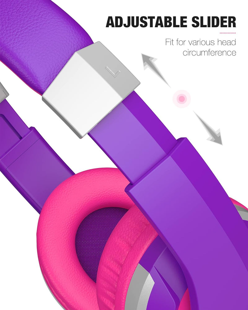 Elecder I41 Kids Headphones, Headphones for Kids Children Girls Boys Teens Foldable Adjustable on Ear Headphones with 3.5Mm Jack for Smartphones Computer MP3/4 Kindle School Travel Tablet (Purple/Red)