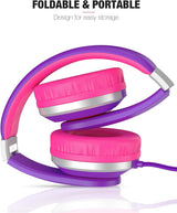Elecder I41 Kids Headphones, Headphones for Kids Children Girls Boys Teens Foldable Adjustable on Ear Headphones with 3.5Mm Jack for Smartphones Computer MP3/4 Kindle School Travel Tablet (Purple/Red)