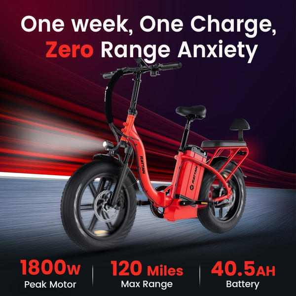 Rattan LM/LF Ultra 1800W Peak Electric Bike, 40.5Ah Battery, 60-120Miles Range, Folding Electric Bike, 33MPH Foldable Ebikes, Hydraulic Brakes, 20" X 4.0 Fat Tire Ebike, 2 Seater